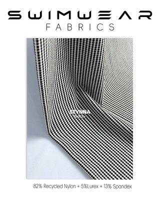 82% रिसाइकल्ड नायलॉन 5% लुरेक्स 13% स्पैन्डेक्स स्विम टेक्सचर्ड फैब्रिक्स विकल्प उच्च क्लोरीन प्रतिरोध के साथ