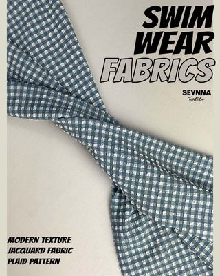 प्रीमियम टेक्सचर्ड स्विम फैब्रिक जिसकी चौड़ाई 115 सेमी, वजन 170 जीएसएम है, और स्विमवियर के लिए स्टाइलिश टेक्सचर्ड पैटर्न है