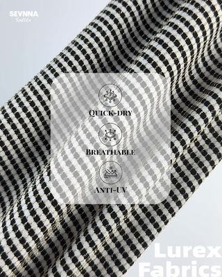 82% रिसाइकल्ड नायलॉन 5% लुरेक्स 13% स्पैन्डेक्स स्विम टेक्सचर्ड फैब्रिक्स विकल्प उच्च क्लोरीन प्रतिरोध के साथ