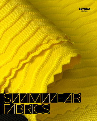 85% पुनर्नवीनीकरण पॉलिएस्टर + 15% स्पैन्डेक्स के साथ प्रीमियम बनावट वाले स्विमिंग कपड़े, 125 सेमी चौड़ाई, और स्विमिंग सूट के लिए उच्च स्थायित्व